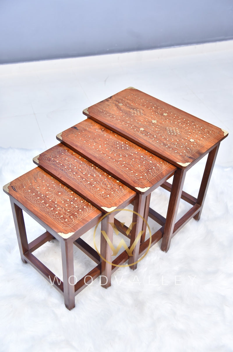 Royal Wooden Brass Nesting Table Set of 4