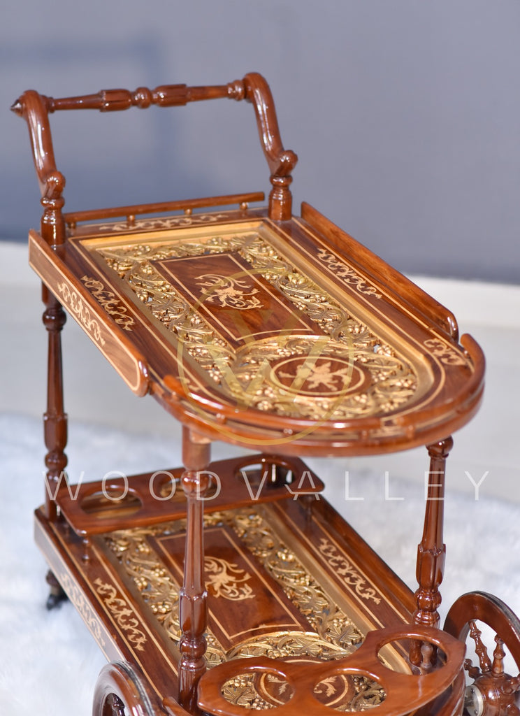 Wooden Xavier Hand Carved Tea Trolley