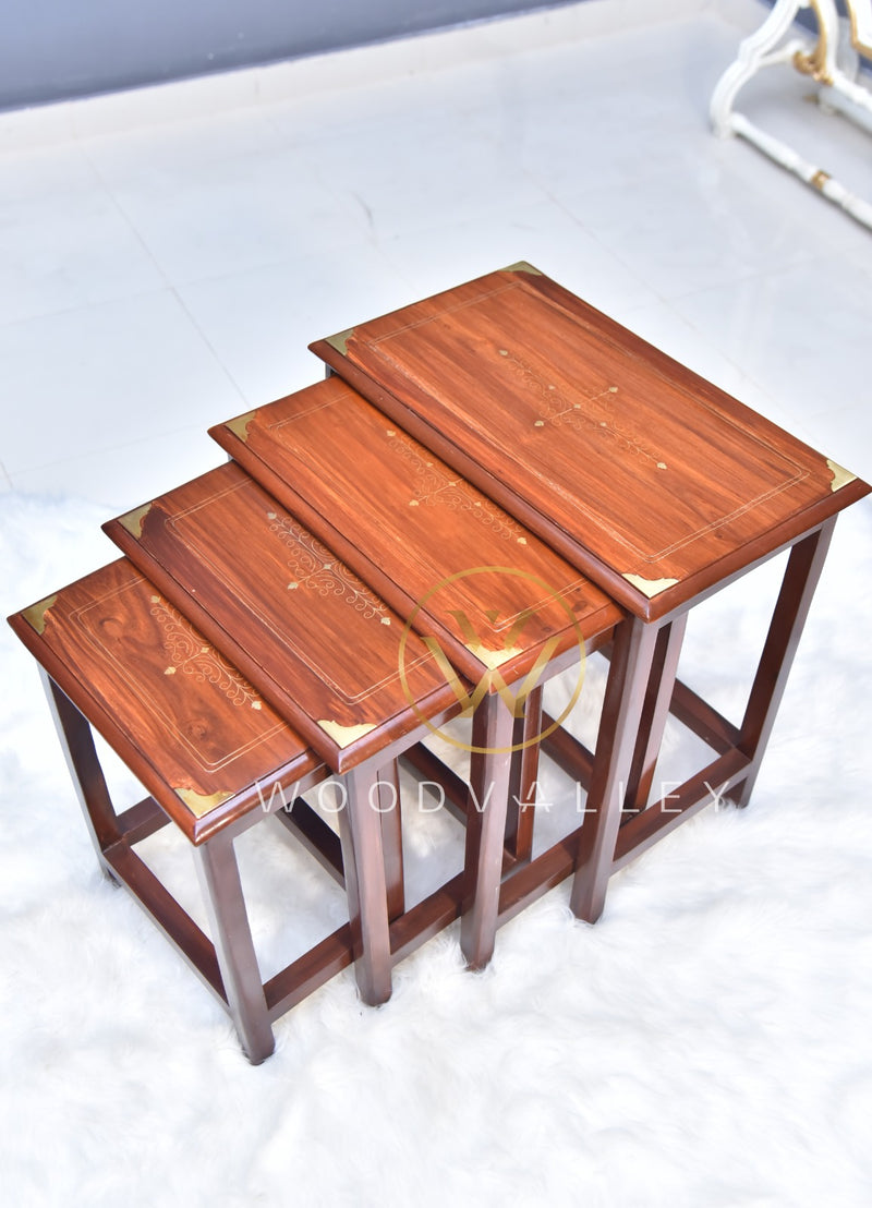 Streak Wooden Paisley Brass Nesting Tables