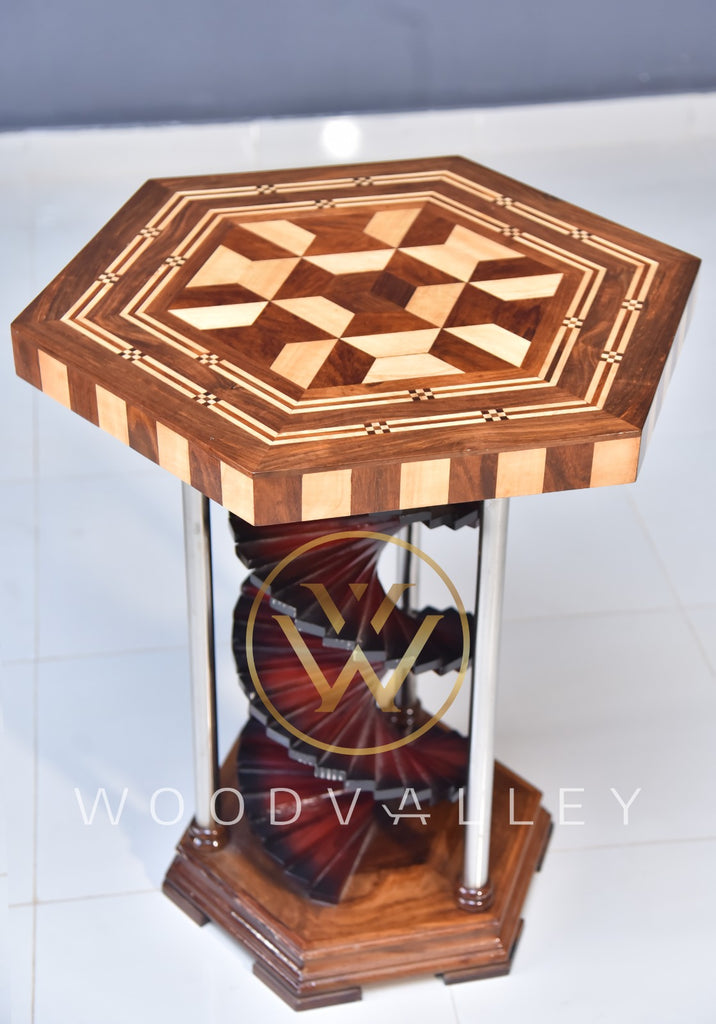 Wooden Stairs Maroon Flower Table