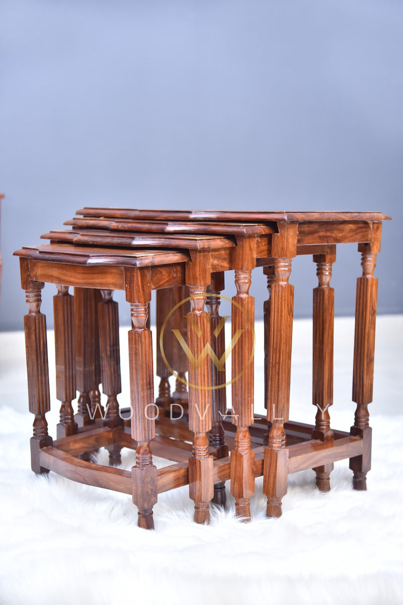 Sheesham Wood Brass Nesting Table Set of 4