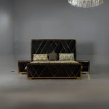 Black Brass Line Bed Set