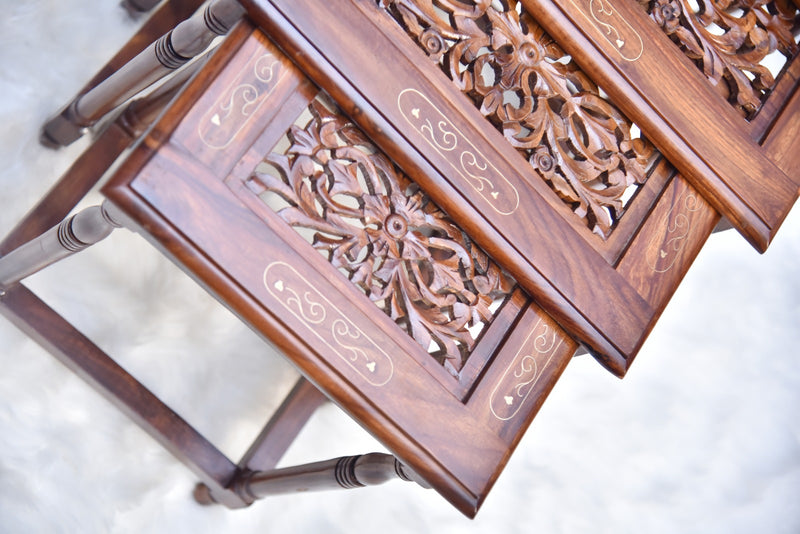 Wooden Darbare  Mesh Nesting Table Set Of 4
