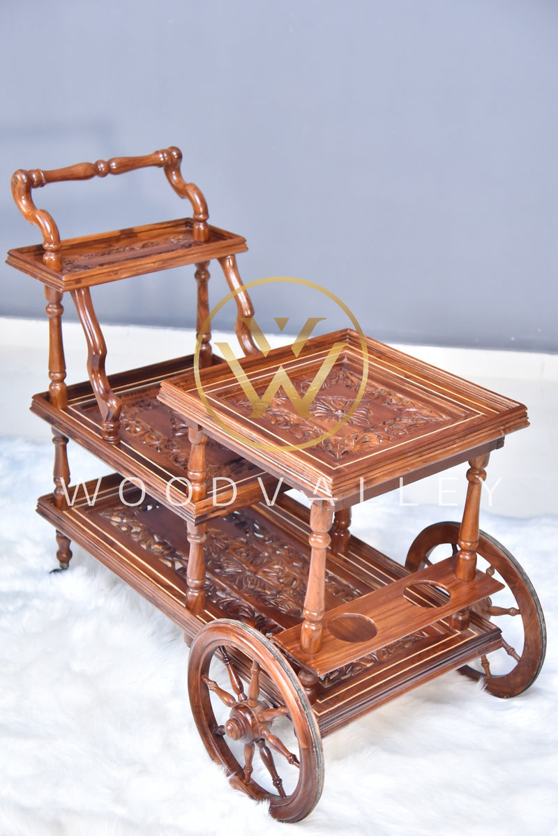 Solid Wooden Mesh Multi step Tier Rectangular Tea Trolley