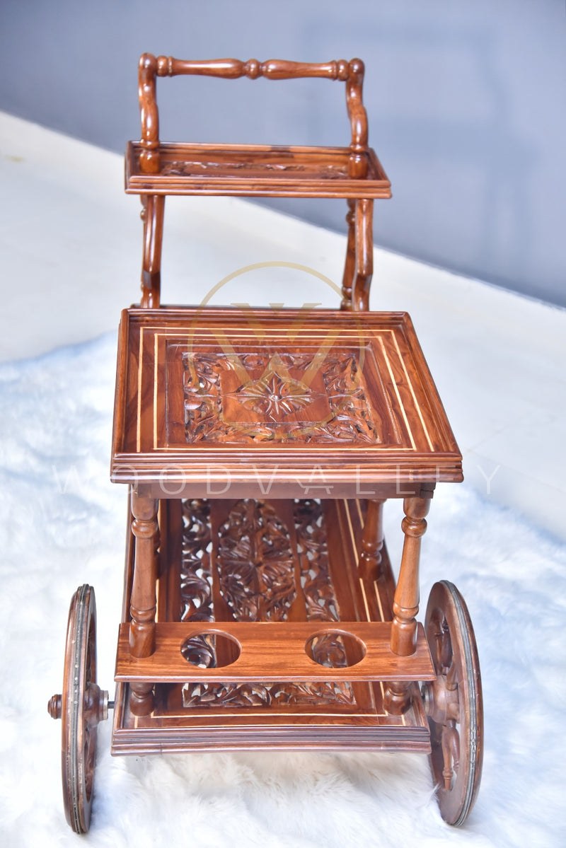 Solid Wooden Mesh Multi step Tier Rectangular Tea Trolley