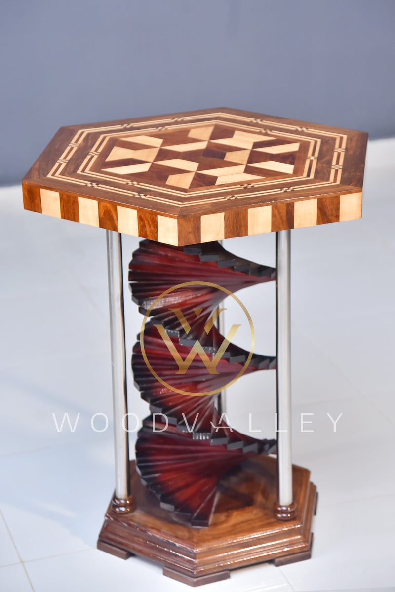 Wooden Stairs Maroon Flower Table