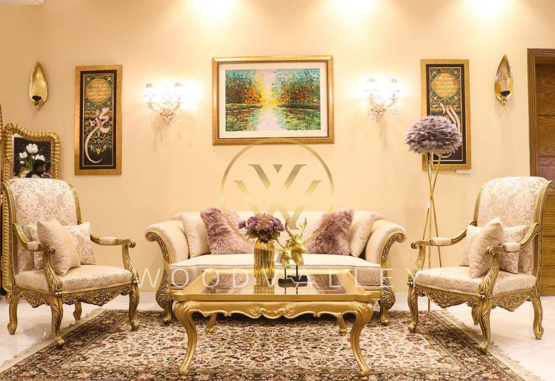 5 Seater Sofa Set with Center Table - GOLD MERAKI SOFA SET - Sofa Set - Table