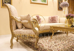 5 Seater Sofa Set with Center Table - GOLD MERAKI SOFA SET - Sofa Set - Table