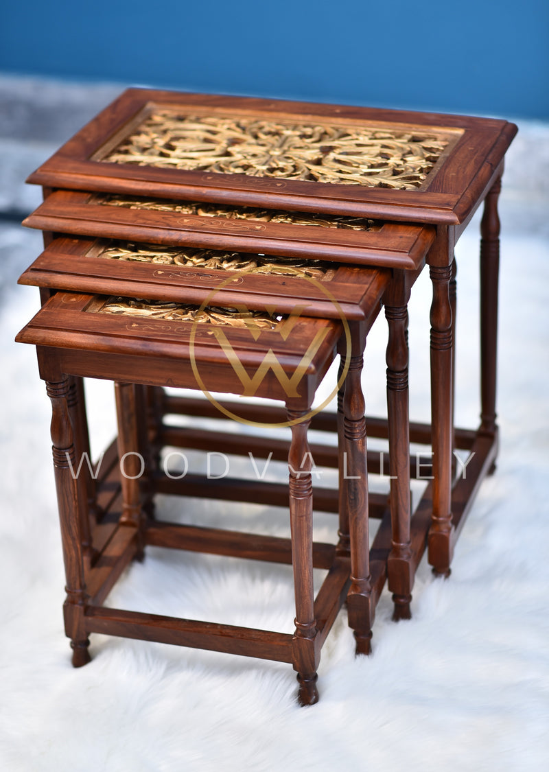 Wooden Gold Darbare Mesh Nesting Table Set Of 4