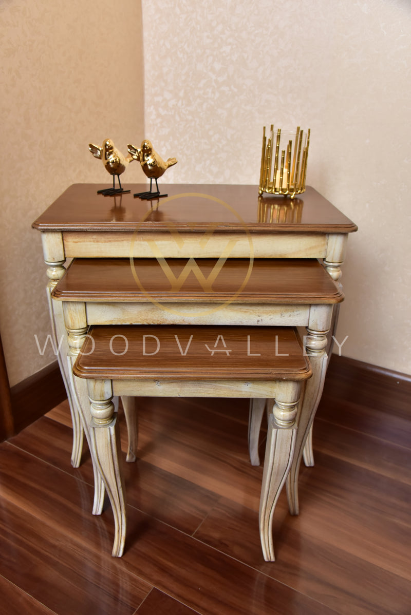 Bone and Light Brown Nesting Tables - Nesting Table - Table