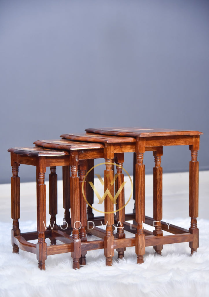 Nord Wooden Captain Ship Inlay Nesting Tables Set of 4