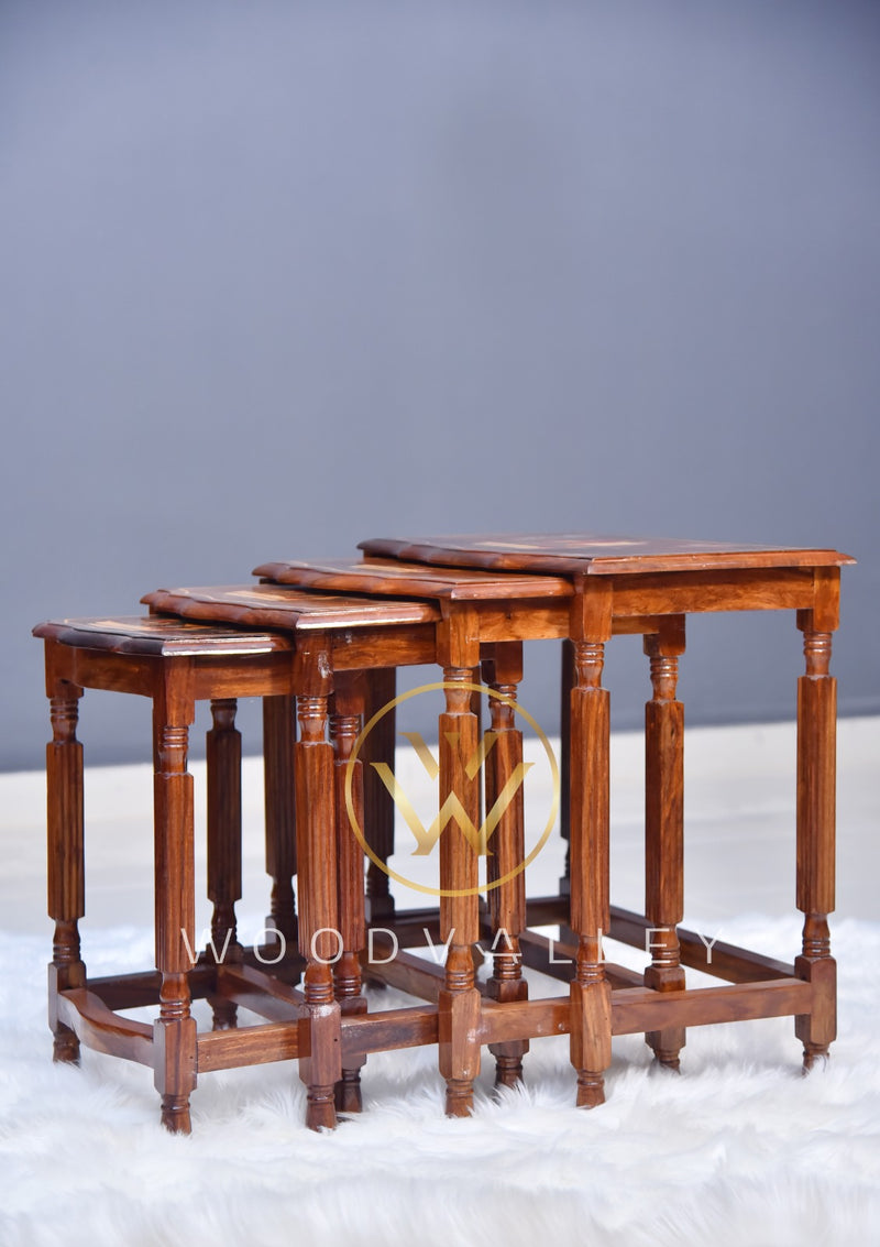 Nord Wooden Captain Ship Inlay Nesting Tables Set of 4