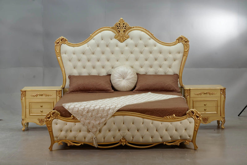 Wooden Cream Bed