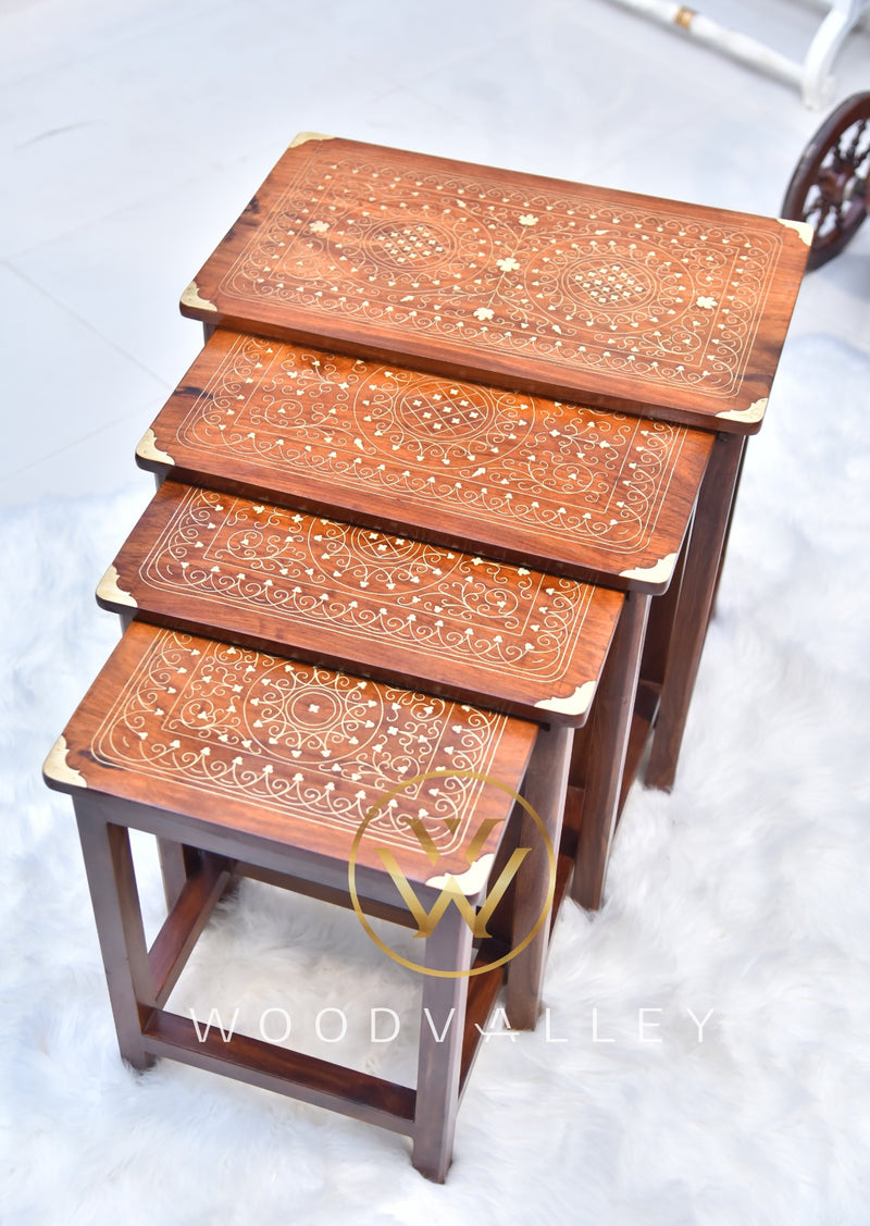 Royal Wooden Brass Nesting Table Set of 4