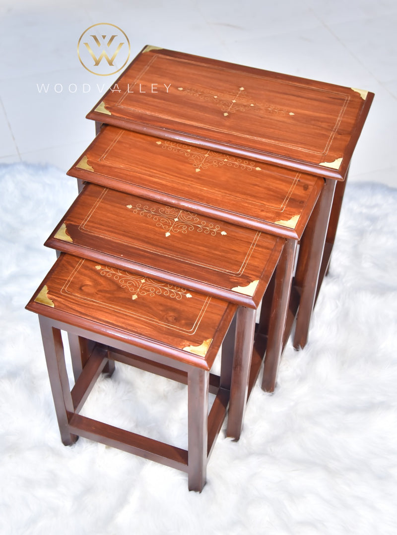 Streak Wooden Paisley Brass Nesting Tables