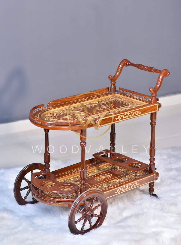 Wooden Xavier Hand Carved Tea Trolley