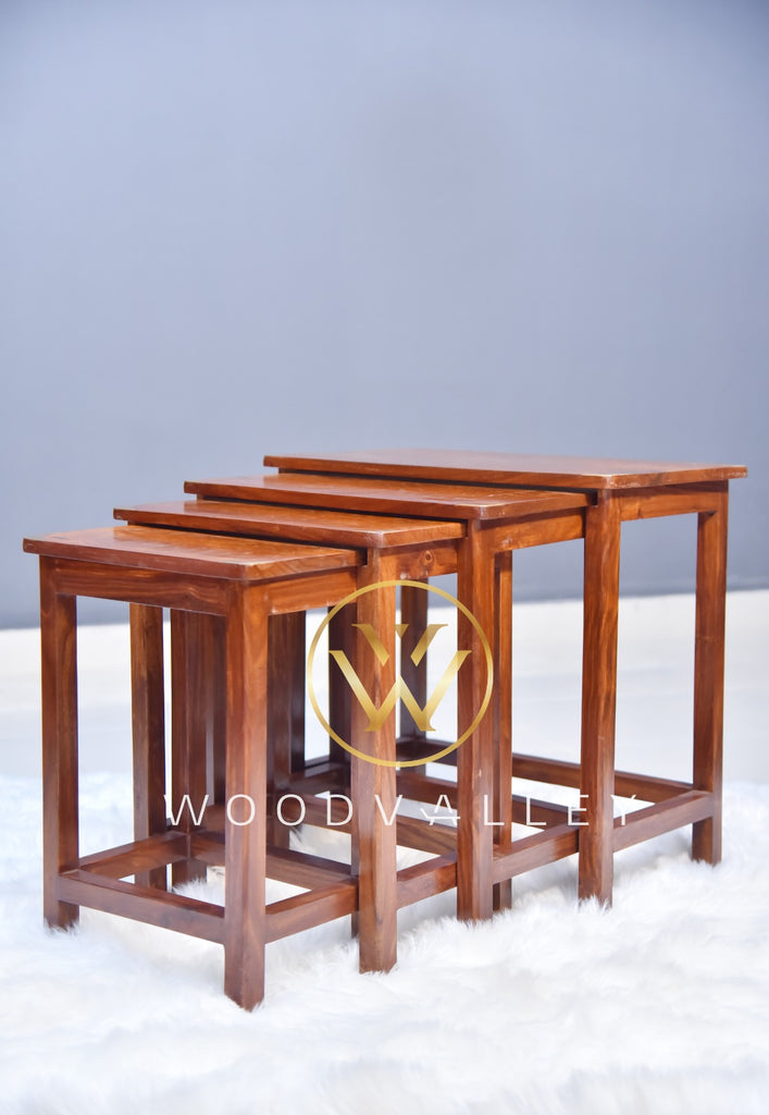 Royal Wooden Brass Nesting Table Set of 4