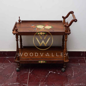 Wooden Tea trolley hand made mother of pearl-woodvalley