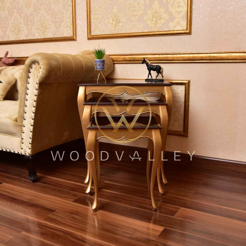 Gold & Maroon Polish Nesting Tables - Nesting Table - Table Set