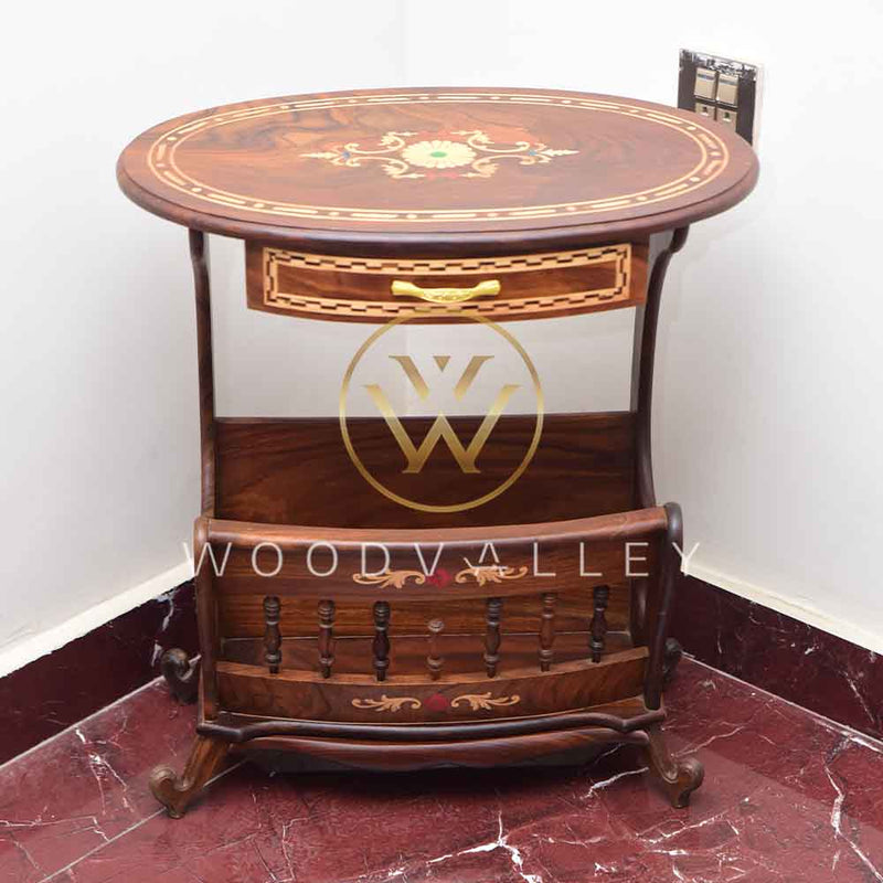 Sheesham Wooden Inlaid Magazine Racks-Wood Valley