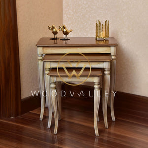 Bone and Light Brown Nesting Tables-Wood Valley