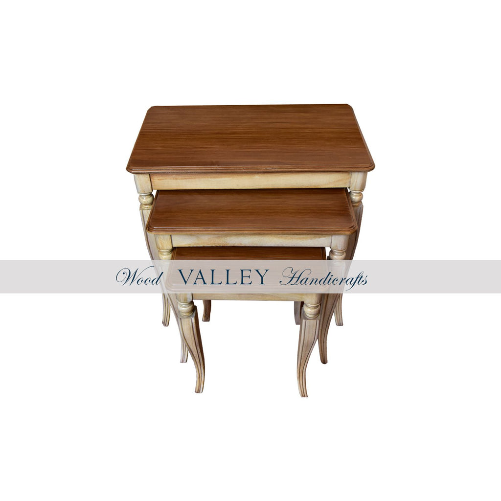 Bone and Light Brown Nesting Tables-Wood Valley