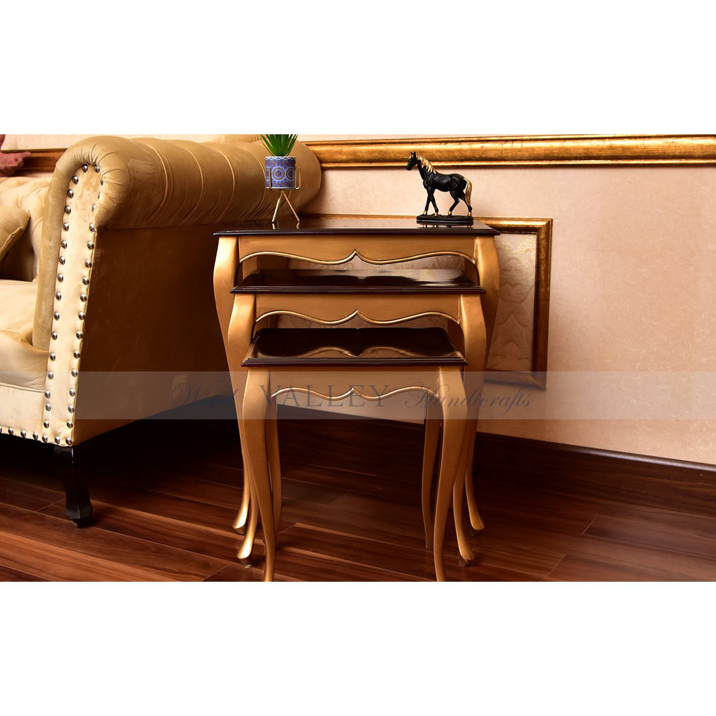 Gold & Maroon Polish Nesting Tables-Wood Valley