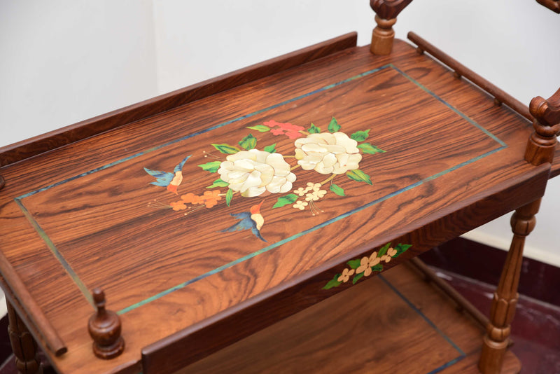 Wooden Tea trolley hand made mother of pearl-woodvalley