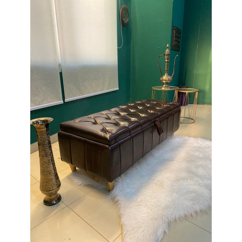 Saddlers Brown Storage Bench-Wood Valley