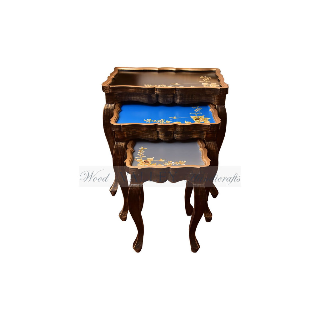 Rosa Sheesham Wood Hand Painted Nesting Tables-Wood Valley