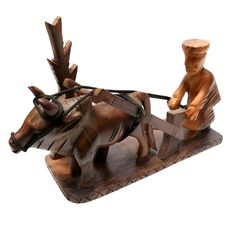 Wooden Cow Plughing Sculpture-woodvalley