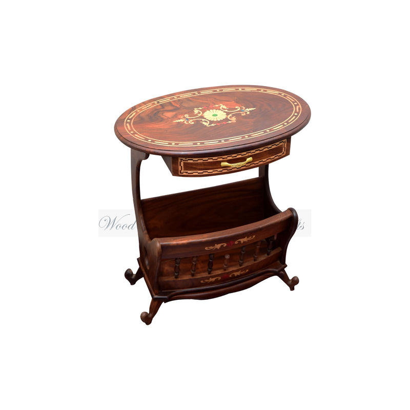 Sheesham Wooden Inlaid Magazine Racks-Wood Valley