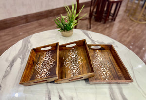 Wooden Inlayd Tray Set-woodvalley